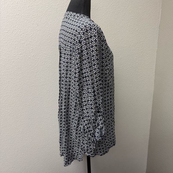 Cato Navy White Print Blouse 18/20W Boho Career Casual Roll Sleeve Top - Picture 6 of 10